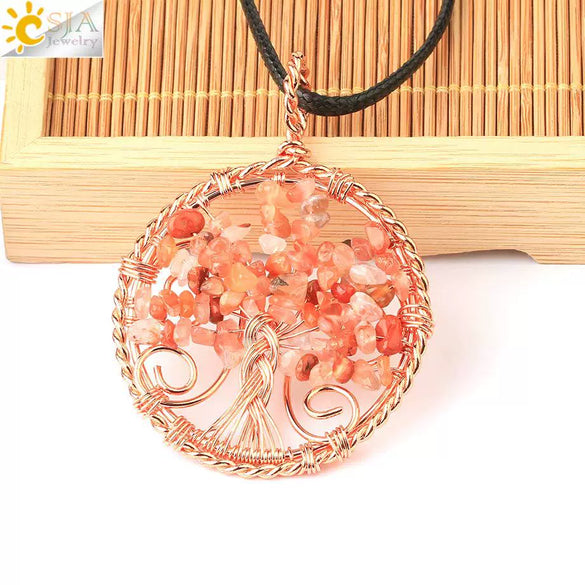Handmade Agate Crystal Tree Pendant Semi Precious Stone Wire Wrapped Jewelry Necklace Pendant Personality Style
