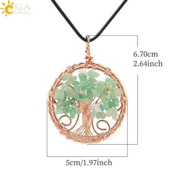 Handmade Agate Crystal Tree Pendant Semi Precious Stone Wire Wrapped Jewelry Necklace Pendant Personality Style