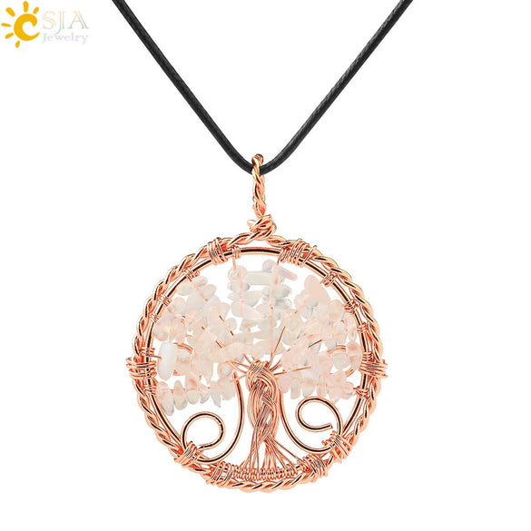 Handmade Agate Crystal Tree Pendant Semi Precious Stone Wire Wrapped Jewelry Necklace Pendant Personality Style