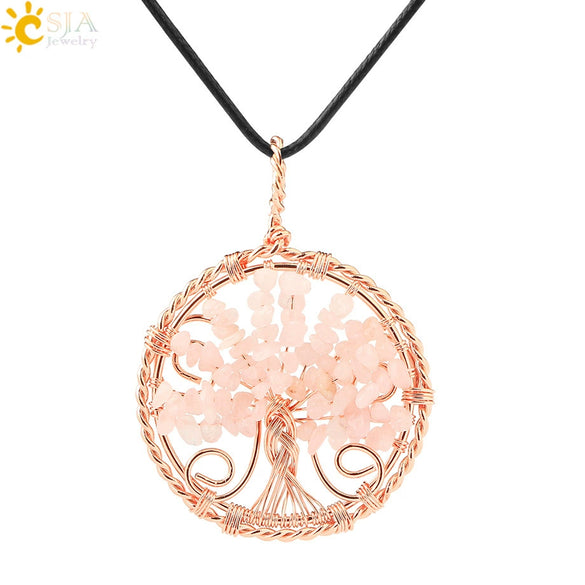 Handmade Agate Crystal Tree Pendant Semi Precious Stone Wire Wrapped Jewelry Necklace Pendant Personality Style