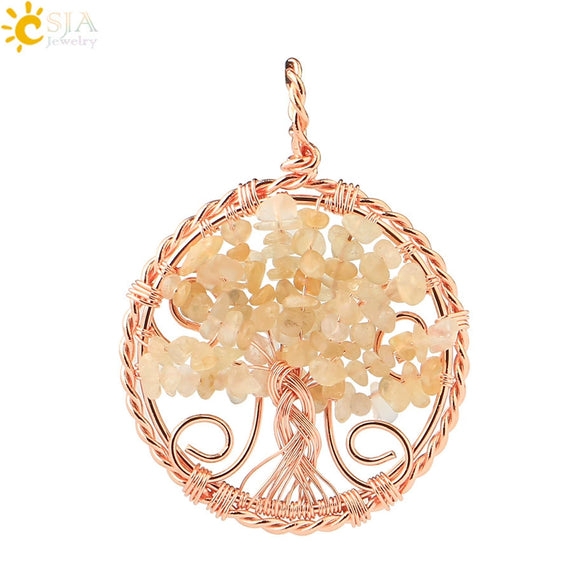 Handmade Agate Crystal Tree Pendant Semi Precious Stone Wire Wrapped Jewelry Necklace Pendant Personality Style