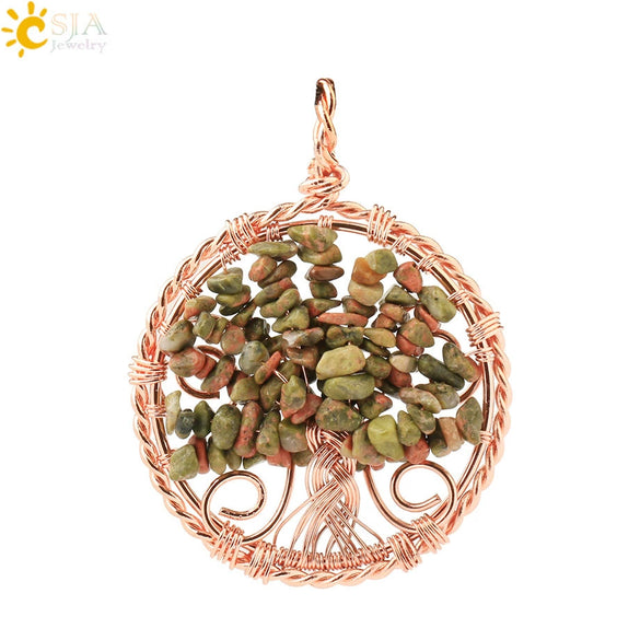 Handmade Agate Crystal Tree Pendant Semi Precious Stone Wire Wrapped Jewelry Necklace Pendant Personality Style