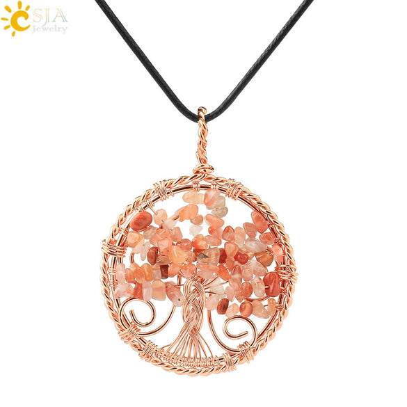 Handmade Agate Crystal Tree Pendant Semi Precious Stone Wire Wrapped Jewelry Necklace Pendant Personality Style