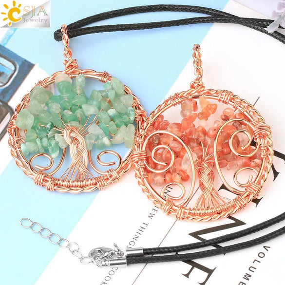 Handmade Agate Crystal Tree Pendant Semi Precious Stone Wire Wrapped Jewelry Necklace Pendant Personality Style