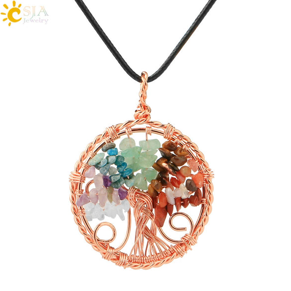 Handmade Agate Crystal Tree Pendant Semi Precious Stone Wire Wrapped Jewelry Necklace Pendant Personality Style