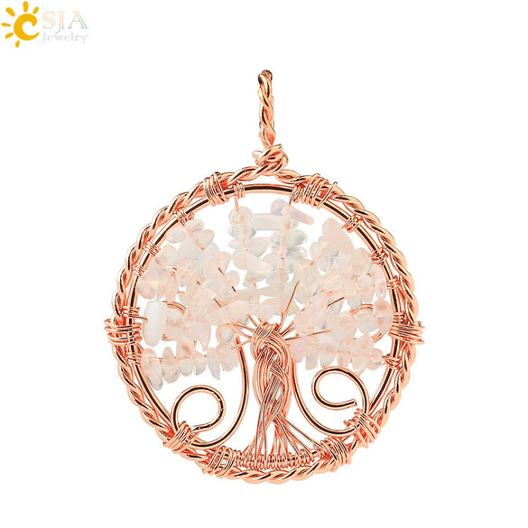 Handmade Agate Crystal Tree Pendant Semi Precious Stone Wire Wrapped Jewelry Necklace Pendant Personality Style