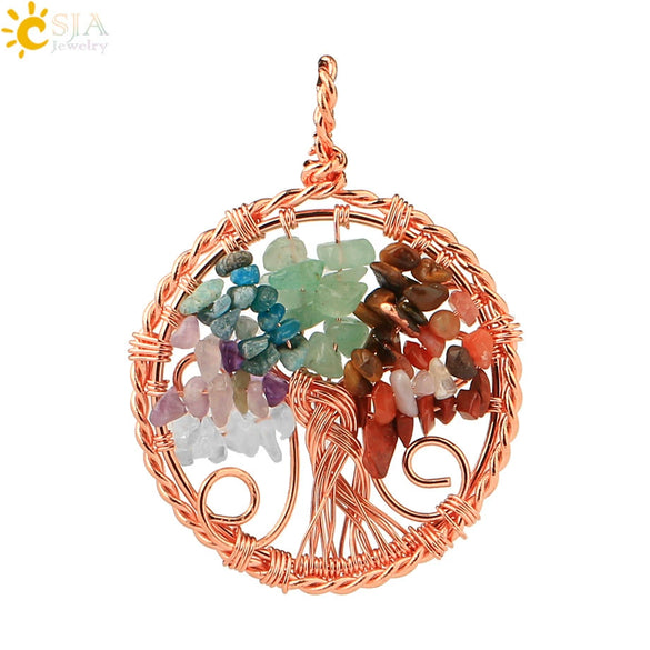 Handmade Agate Crystal Tree Pendant Semi Precious Stone Wire Wrapped Jewelry Necklace Pendant Personality Style