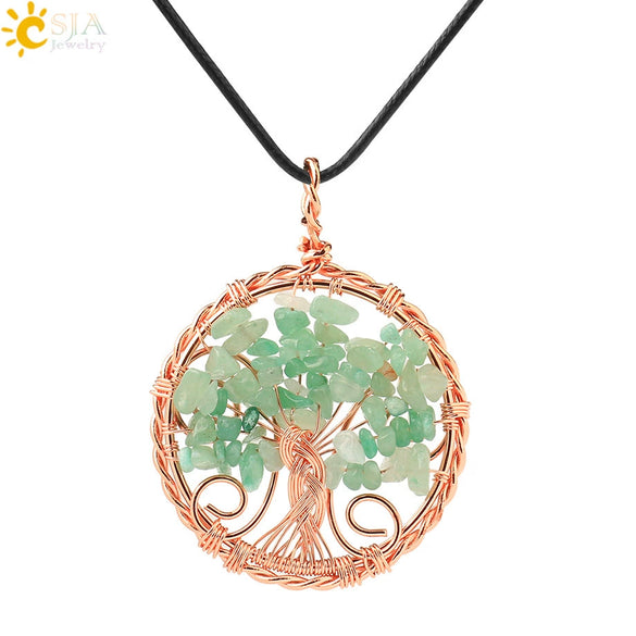 Handmade Agate Crystal Tree Pendant Semi Precious Stone Wire Wrapped Jewelry Necklace Pendant Personality Style