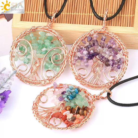 Handmade Agate Crystal Tree Pendant Semi Precious Stone Wire Wrapped Jewelry Necklace Pendant Personality Style