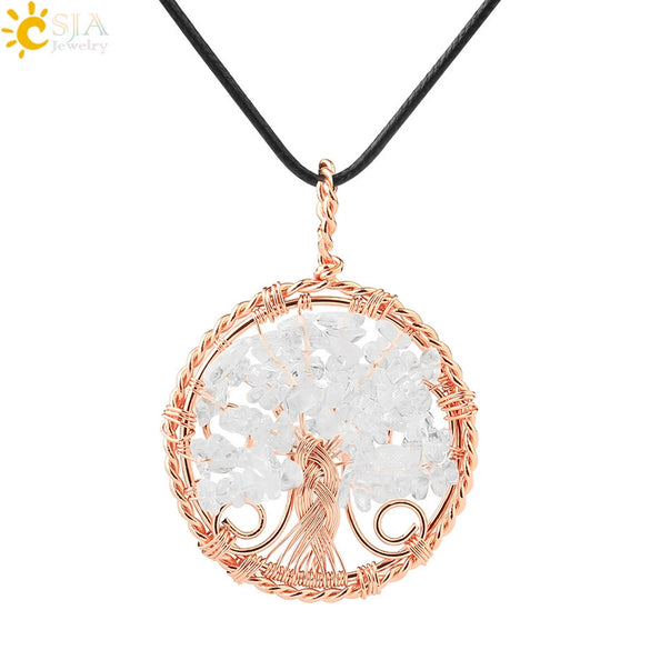Handmade Agate Crystal Tree Pendant Semi Precious Stone Wire Wrapped Jewelry Necklace Pendant Personality Style