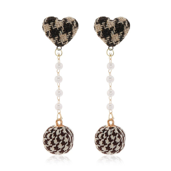Handmade Alloy And Fabric Plaid Love Ball Pendant Earrings