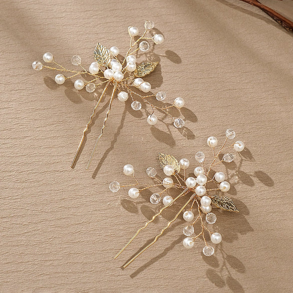 Handmade Alloy And Pearl Leaf Bridal Hairpin Women's Hair Accessories