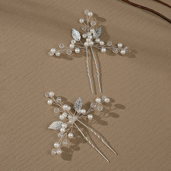 Handmade Alloy And Pearl Leaf Bridal Hairpin Women's Hair Accessories