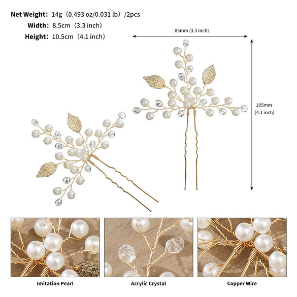 Handmade Alloy And Pearl Leaf Bridal Hairpin Women's Hair Accessories