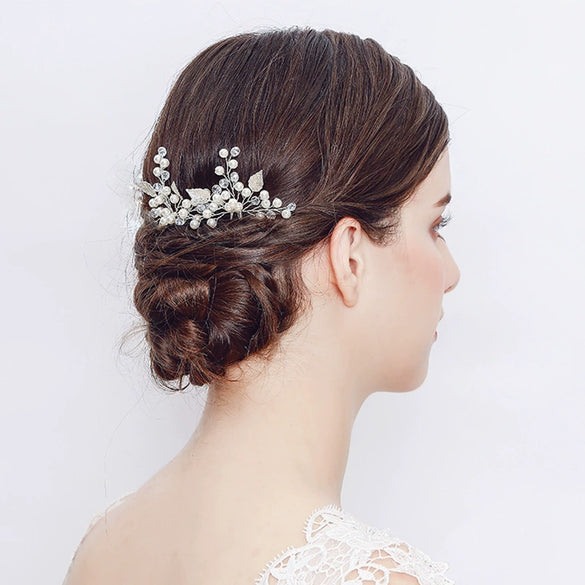 Handmade Alloy And Pearl Leaf Bridal Hairpin Women's Hair Accessories