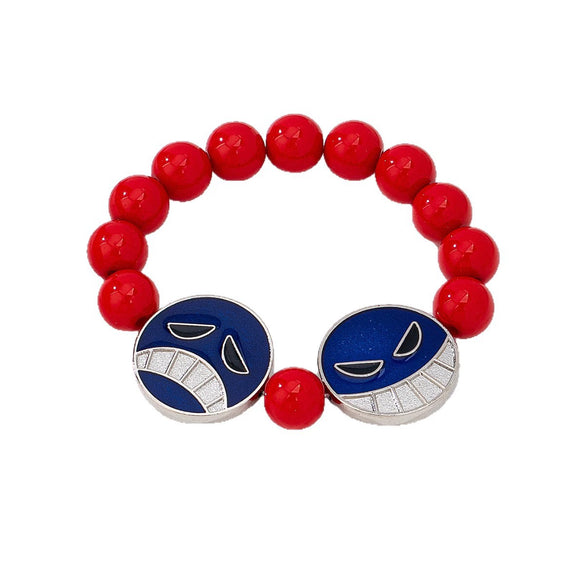 Handmade Alloy Beaded Bracelet With Cartoon Crying Face Pendant Red Beads And Geometric Oil Drip Design For Unisex Wear