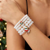 Handmade Alloy Christmas Reindeer And Snowflake Beaded Elastic Bracelet In Red And Green For Unisex Holiday Party Jewelry