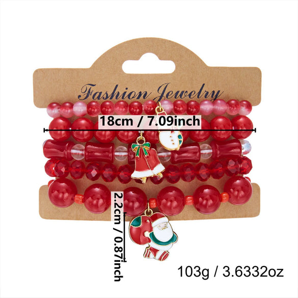 Handmade Alloy Christmas Reindeer And Snowflake Beaded Elastic Bracelet In Red And Green For Unisex Holiday Party Jewelry