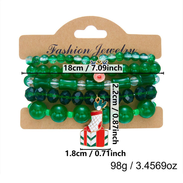 Handmade Alloy Christmas Reindeer And Snowflake Beaded Elastic Bracelet In Red And Green For Unisex Holiday Party Jewelry