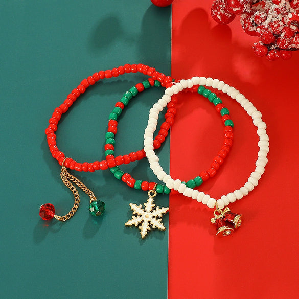 Handmade Alloy Crystal Beaded Christmas Bracelet With Tree Snowman And Love Charms Festive Jewelry For Women