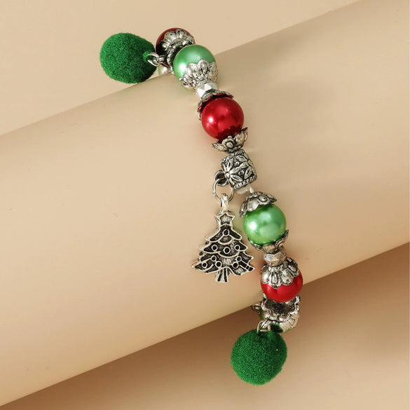 Handmade Alloy Crystal Beaded Christmas Bracelet With Tree Snowman And Love Charms Festive Jewelry For Women