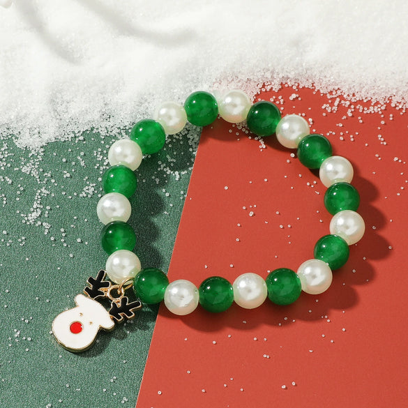 Handmade Alloy Crystal Beaded Christmas Bracelet With Tree Snowman And Love Charms Festive Jewelry For Women