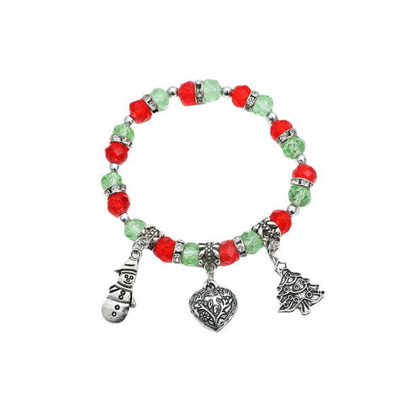 Handmade Alloy Crystal Beaded Christmas Bracelet With Tree Snowman And Love Charms Festive Jewelry For Women