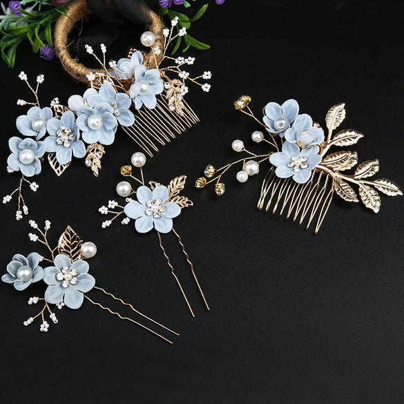 Handmade Alloy Golden Leaf Updo Hair Comb Bridal Headdress Flower Comb Hair Accessories For Women