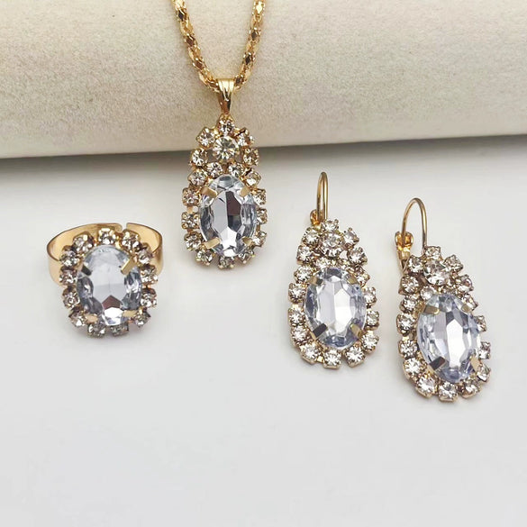 Handmade Alloy Imitation Pearl Electroplated Women's High End Fashion Jewelry Necklace And Earrings Set