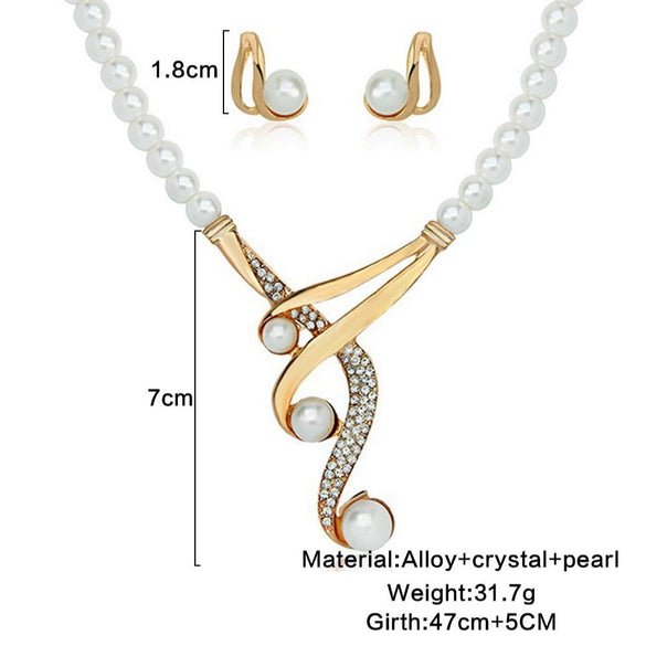 Handmade Alloy Imitation Pearl Electroplated Women's High End Fashion Jewelry Necklace And Earrings Set