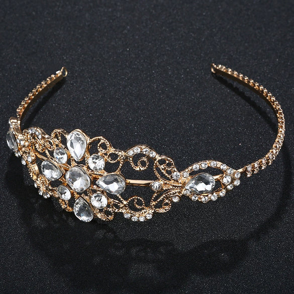 Handmade Alloy Rhinestone Floral Bridal Crown Headband Retro Cutout Wide Wedding Hair Accessory For Women