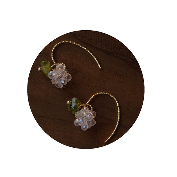 Handmade Artificial Crystal Beaded Grape Fruit Earrings For Women Creative Bubble Style Fashion Jewelry