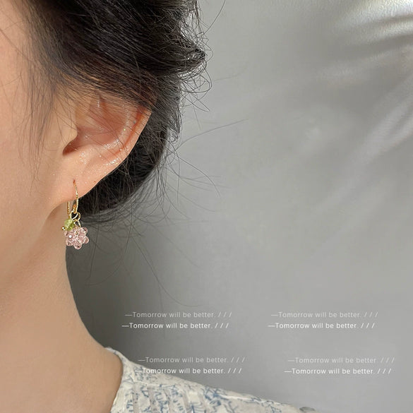 Handmade Artificial Crystal Beaded Grape Fruit Earrings For Women Creative Bubble Style Fashion Jewelry