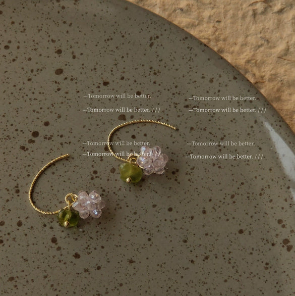 Handmade Artificial Crystal Beaded Grape Fruit Earrings For Women Creative Bubble Style Fashion Jewelry