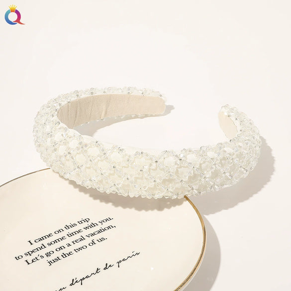 Handmade Baroque Crystal Beaded Spongepadded Wide Headband For Women Decorative Hair Accessory Wholesale