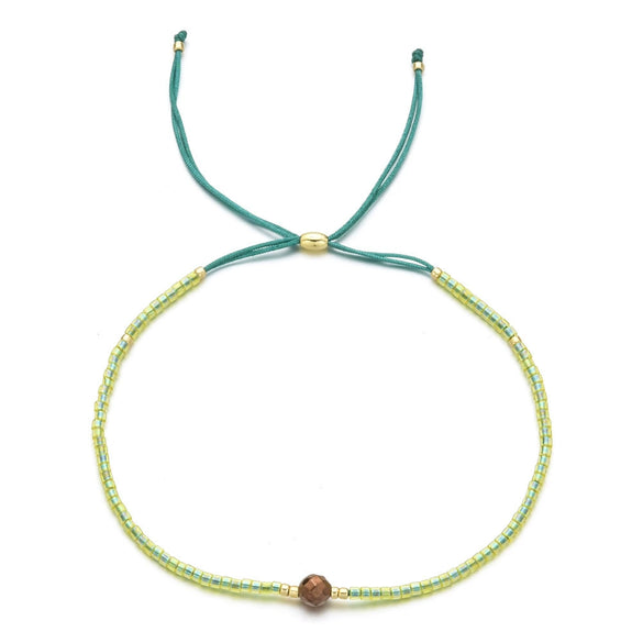 Handmade Beaded Bracelet Adjustable Bohemian Obsidian Rice Beads Bracelet For Women