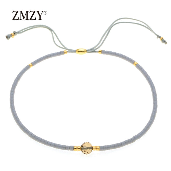 Handmade Beaded Bracelet Adjustable Bohemian Obsidian Rice Beads Bracelet For Women