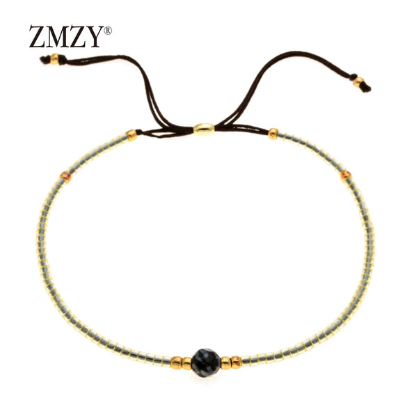 Handmade Beaded Bracelet Adjustable Bohemian Obsidian Rice Beads Bracelet For Women