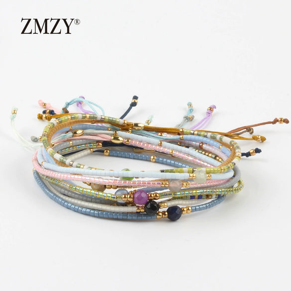 Handmade Beaded Bracelet Adjustable Bohemian Obsidian Rice Beads Bracelet For Women