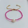 Handmade Beaded Facet Crystal And Natural Freshwater Pearl Women's Bracelet With Geometric Pattern And Handwoven Design