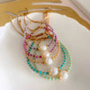Handmade Beaded Facet Crystal And Natural Freshwater Pearl Women's Bracelet With Geometric Pattern And Handwoven Design