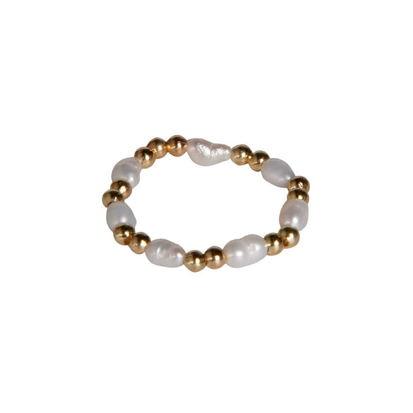 Handmade Beaded Freshwater Pearl Ring For Women Copper Geometric Electroplated Jewelry