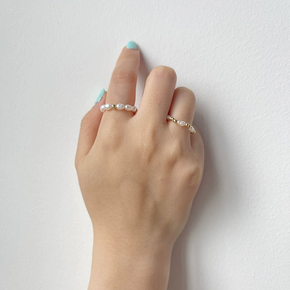 Handmade Beaded Freshwater Pearl Ring For Women Copper Geometric Electroplated Jewelry