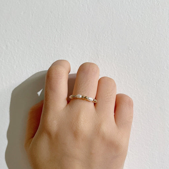 Handmade Beaded Freshwater Pearl Ring For Women Copper Geometric Electroplated Jewelry