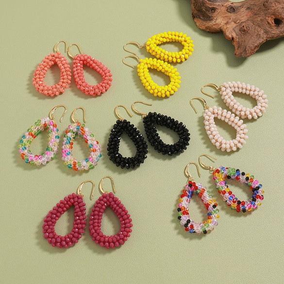 Handmade Beaded Geometric Water Drop Earrings For Women Fashion Style