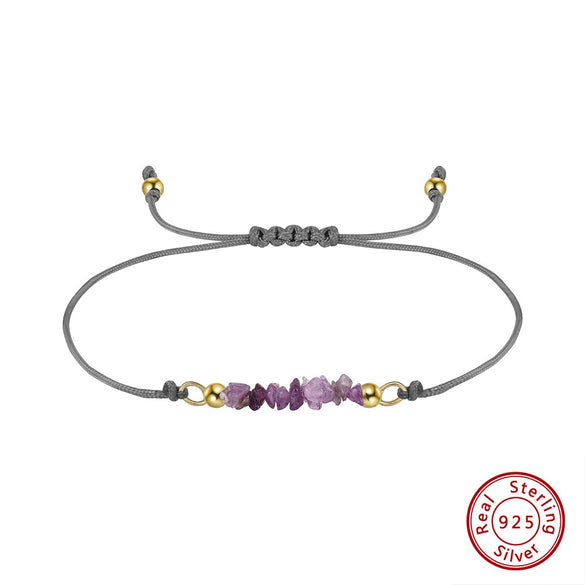 Handmade Beaded Gravel Silver Bracelet With Irregular Colored Crystal Wax Thread And Electroplating