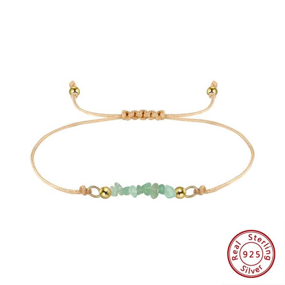 Handmade Beaded Gravel Silver Bracelet With Irregular Colored Crystal Wax Thread And Electroplating