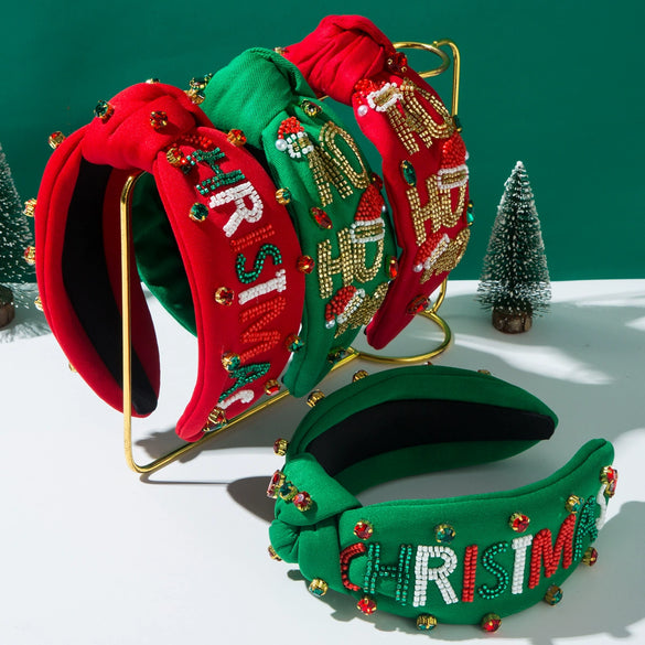 Handmade Beaded Hair Band With Letter Merrychristmashoho Pattern For Women
