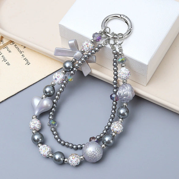 Handmade Beaded Love Bow Pendant Keychain Lanyard For Women