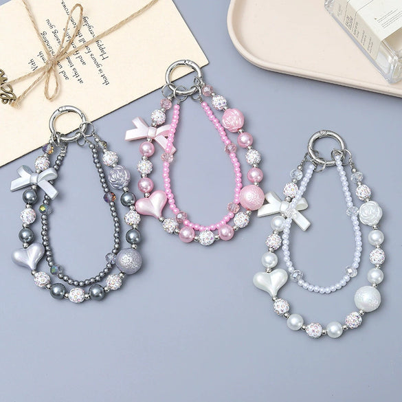 Handmade Beaded Love Bow Pendant Keychain Lanyard For Women